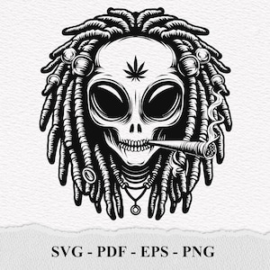 Rasta Alien SVG, Dreadlocks Alien Clipart (Digital Files)