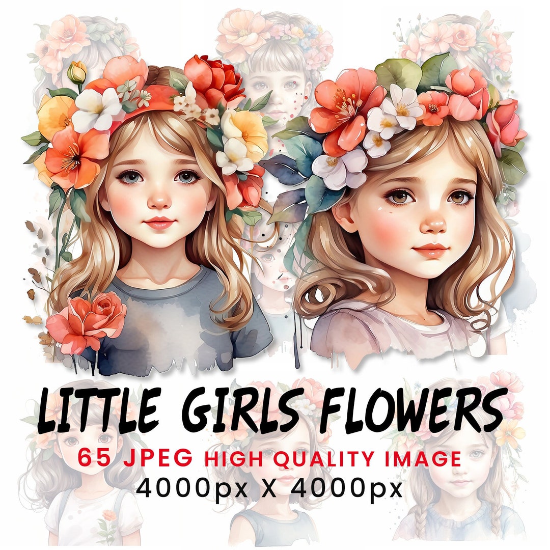 Little Girls Flowers Clipart, Little Girls , Cute Girls, Girls Flowers