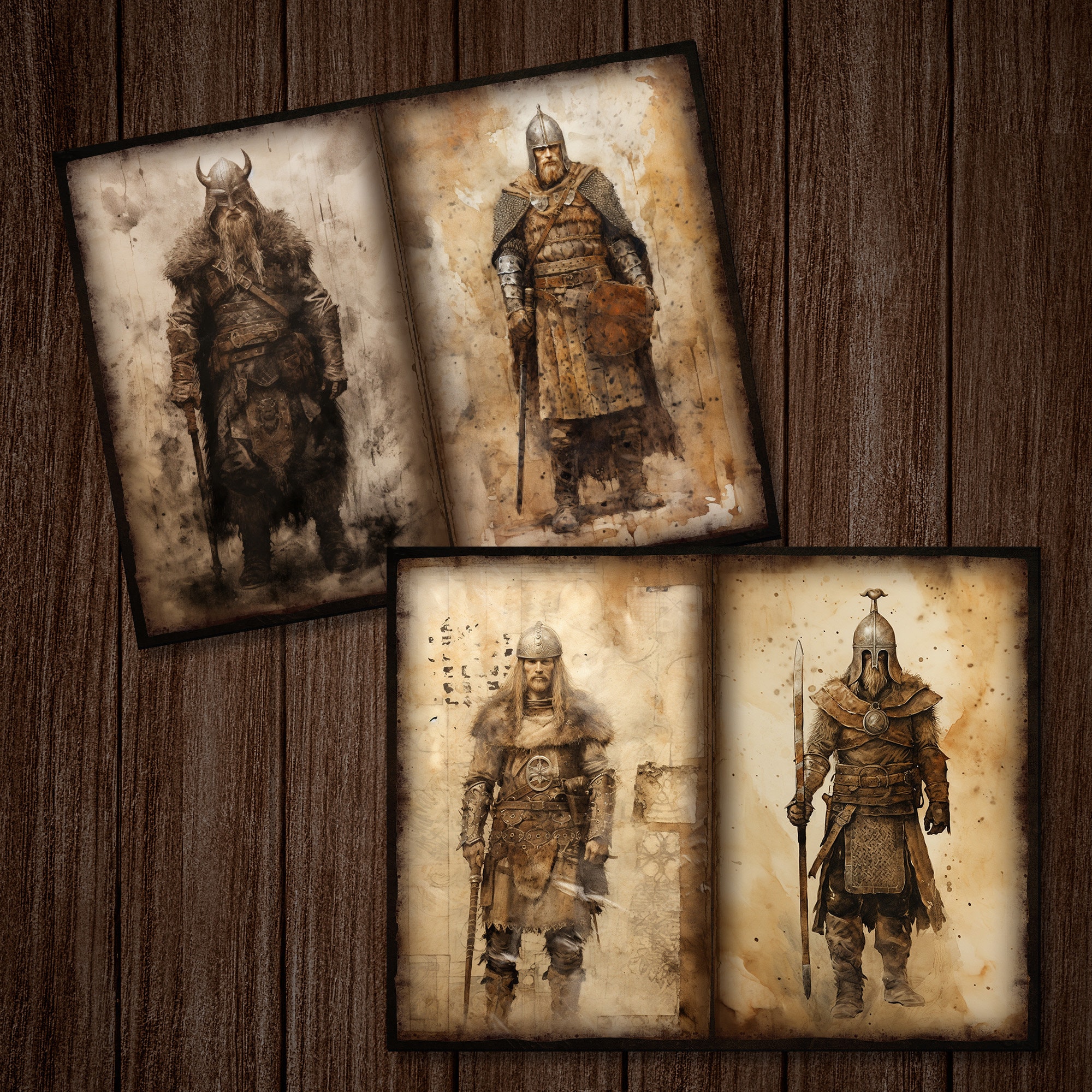Viking Warrior Junk Journal Page, Viking Watercolor Clipart, Norse ...