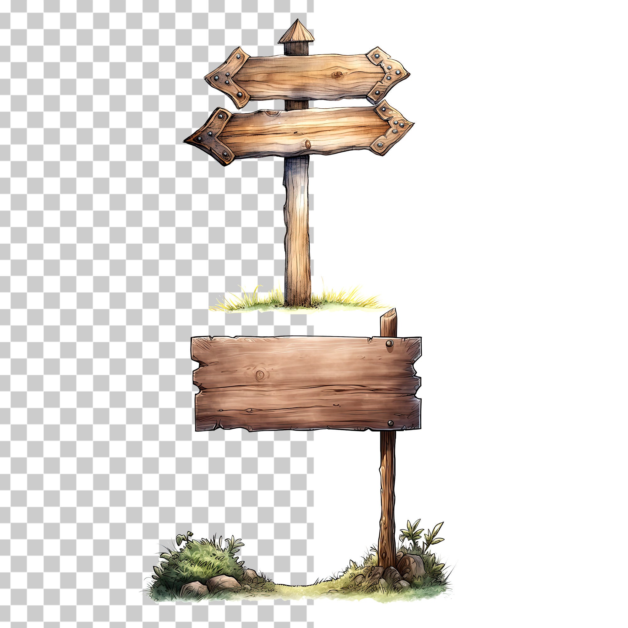 Watercolor Rustic Wood Sign Clipart: 26 PNG Designs (digital Download ...