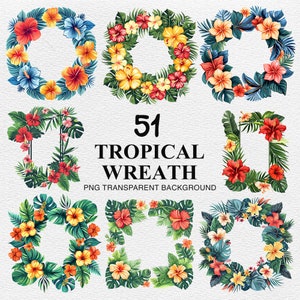 Tropical Floral Wreath Clipart: 51 Hawaiian Watercolor Designs (Digital Download)