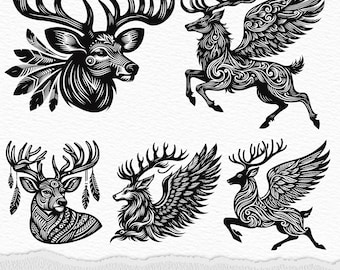 Hirsch Geist SVG: Geweih Silhouette Clipart (digitale Dateien)