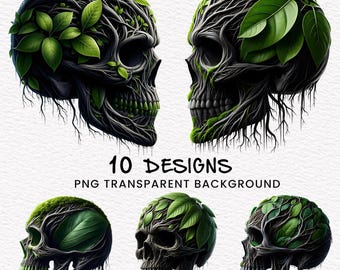 Floral Schädel Clipart: Majestätisch Blatt Zweig PNG, Natur Kunst (digitaler Download)