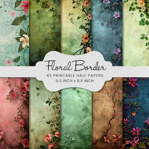 Diário de flores florais, meio misto de papel, colagem para impressão, álbum de recortes, fabricação de cartões, fornecimento de artesanato, papéis digitais