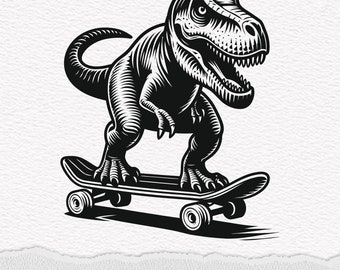 Skater T-Rex Dinosaurier SVG: Skateboard Clipart geschnitten Dateien