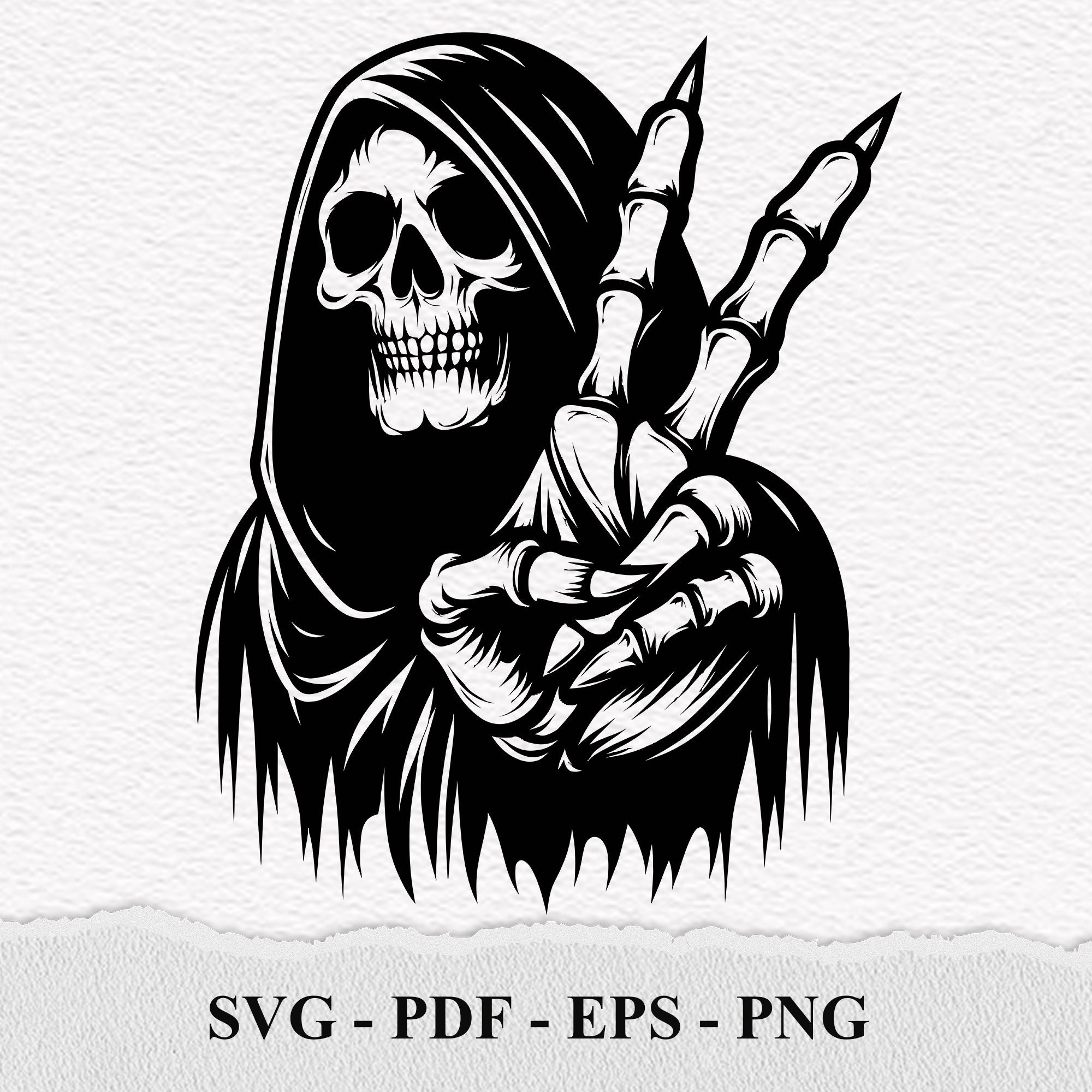 死神のピースサイン：骸骨の手 SVG クリップアート（デジタルファイル