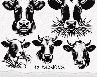 Cow Head SVG: Dairy Farm Animal Clipart (12 Files)