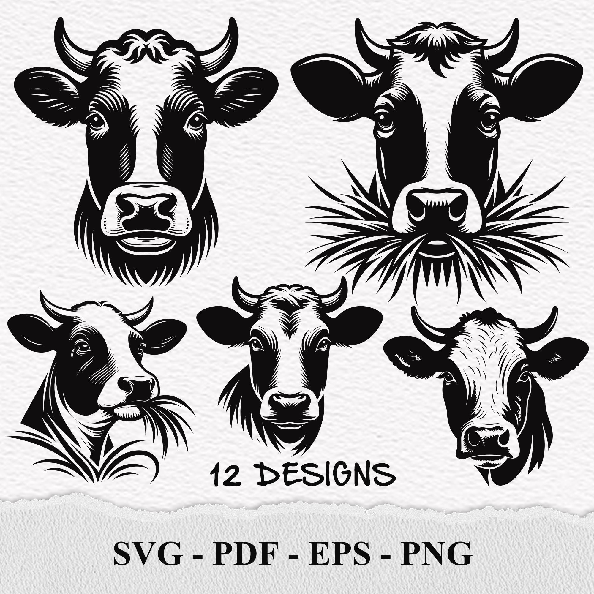 Cow Head SVG: Dairy Farm Animal Clipart (12 Files) - Etsy, image size:2000x2000