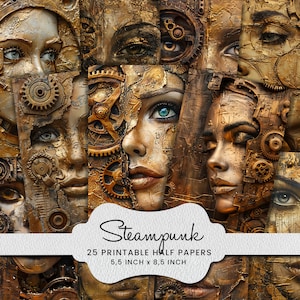 Steampunk Lady Junk Journal, une page, demi-papier Steampunk doré, technique mixte, collage, imprimable, scrapbooking, fabrication de cartes, fournitures pour travaux manuels