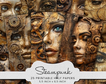 Páginas del diario Steampunk Lady Junk: Collage dorado de técnica mixta (descarga digital)