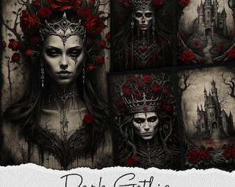 Dark Gothic Junk Journal Seiten: Druckbares Scrapbookpapier (digitaler Download)