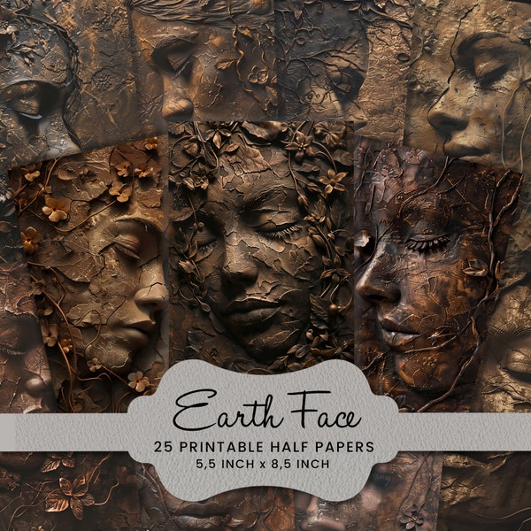Woman Earth Face, Earth Tone Half Paper Mixed Media Paper Collage Printable, Scrapbook, Card Making, Craft Supply
