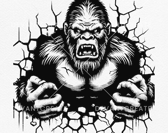 Wütend Big Foot Smashes Wall SVG Clipart: Fierce Silhouette (Digitale Dateien)