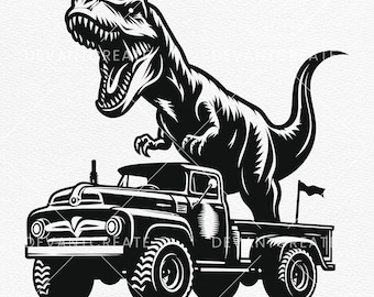 T-Rex Riding Monster Truck SVG: Dinosaur Clipart Cut Files