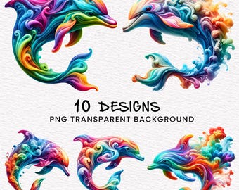 Bunter Wirbel Delphin Clipart: Ethereal PNG & JPEG (Digital Download)
