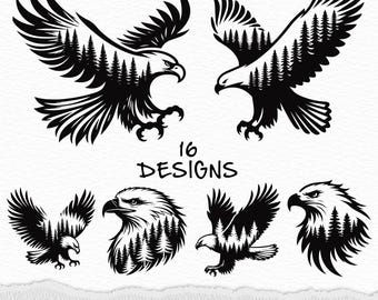 Eagle Forest Silhouette: Flying Hawk SVG Clipart (Digital Files)