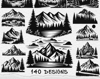 Berglandschaft SVG Bundle: Wald Silhouette Clipart (140 Dateien)