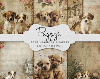 Puppy Junk Journal Paper: Mixed Media Collage (Digital Download)