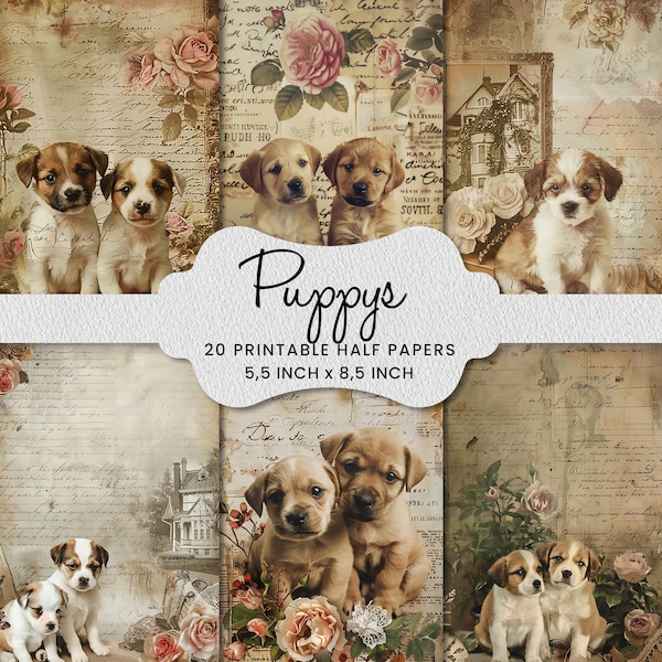 Puppy Junk Journal Paper: Mixed Media Collage (Digital Download)