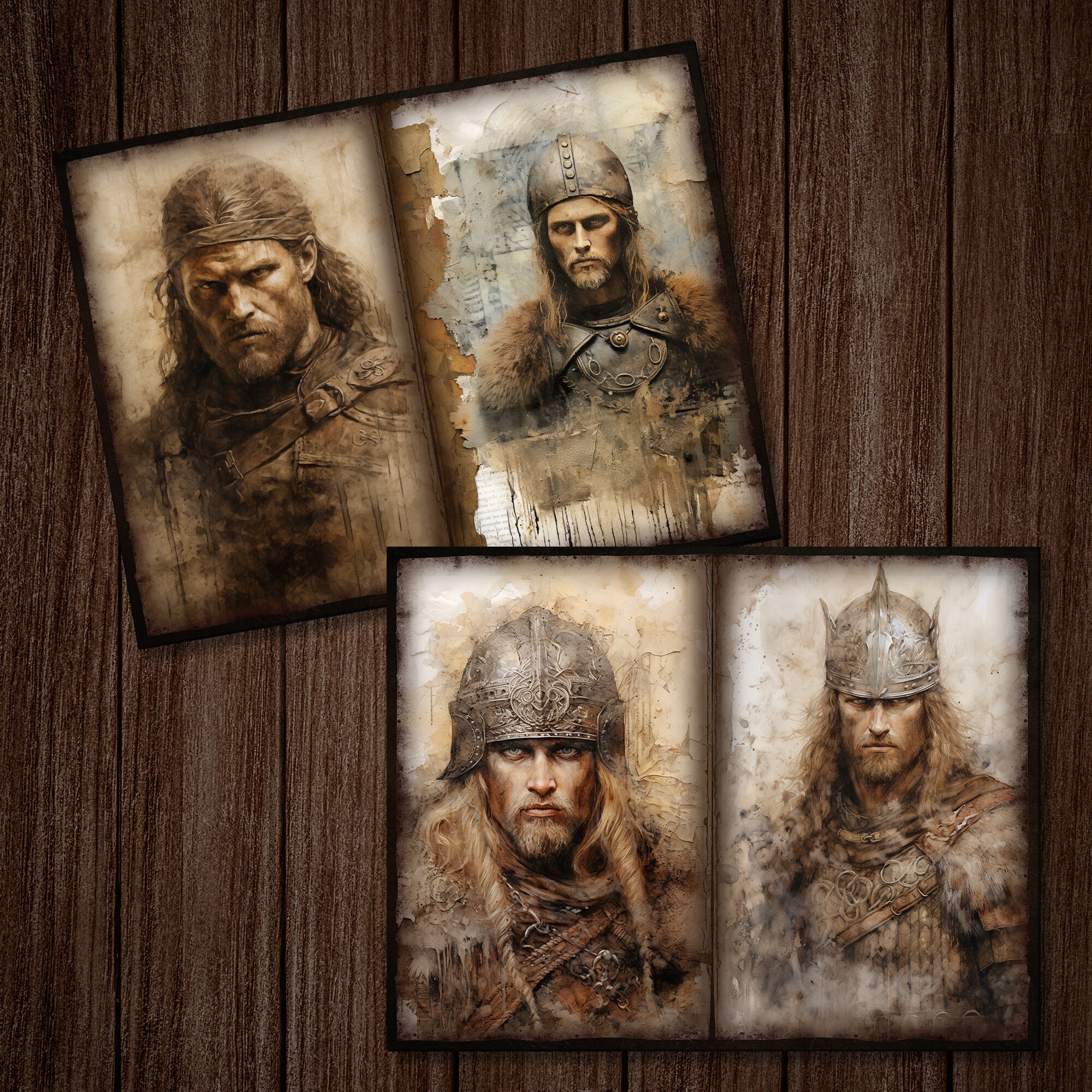 Viking Warrior Junk Journal Page, Viking Watercolor Clipart, Norse ...
