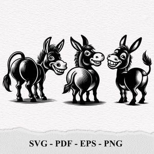 Donkey SVG Bundle – Funny Smiling Donkey Clipart – Farm Animal SVG for Cricut – Donkey Face Png EPS Pdf – Cute Cartoon Vector Files