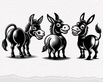 Funny Donkey SVG Bundle: Cartoon Farm Animal Clipart (Digital Files)