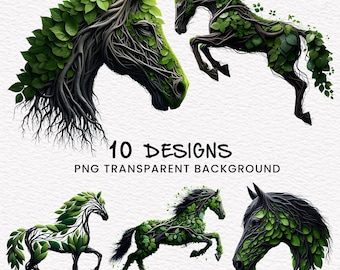 Imágenes prediseñadas de caballos, raíces y ramitas de caballos, naturaleza de caballos, caballos de hojas, caballos majestuosos, caballos florales