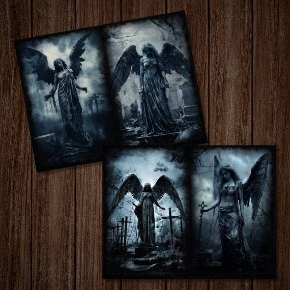Gothic Angel Statue Junk Journal Pages: Dark Cemetery