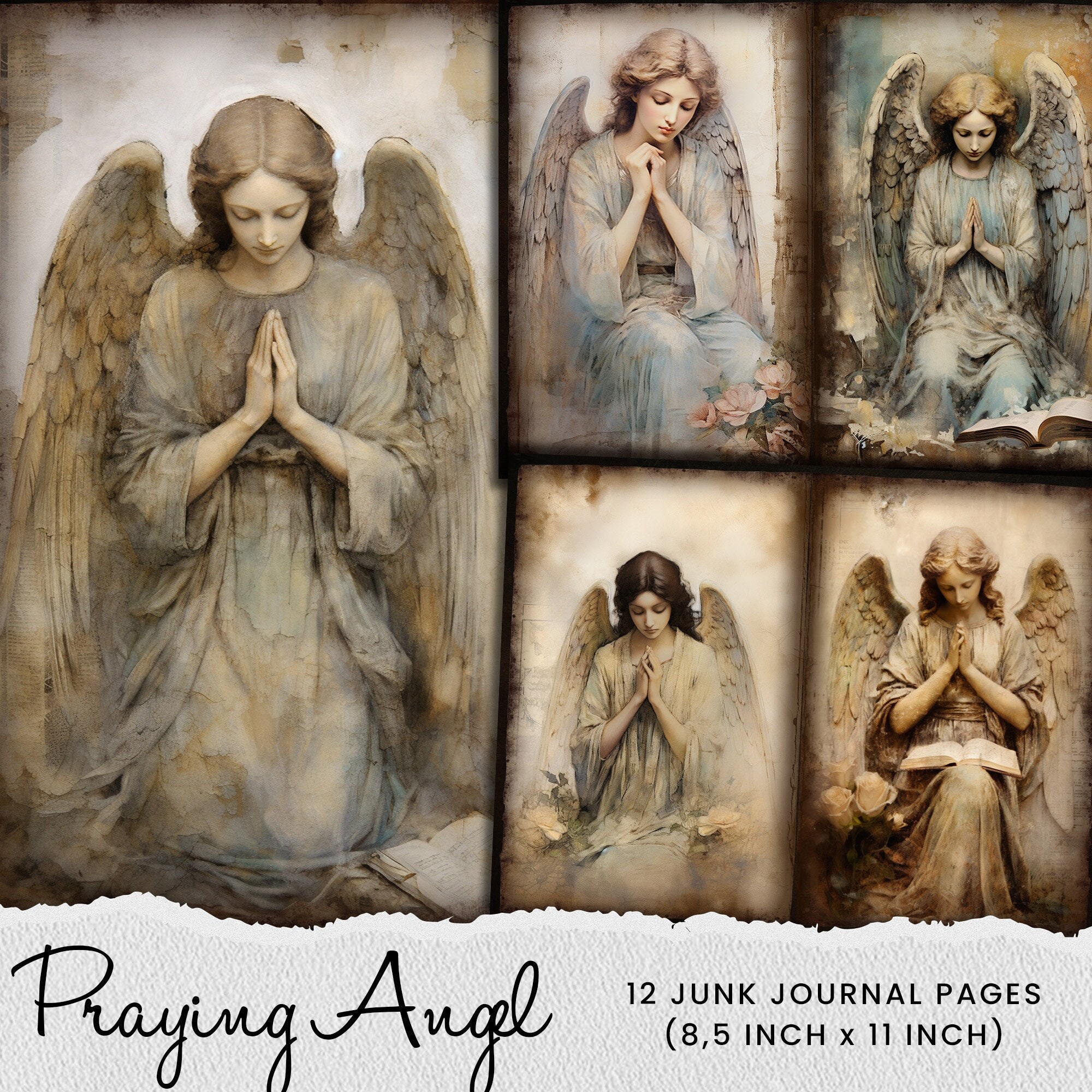 Praying Angel Junk Journal Pages: Printable Scrapbook Kit (digital ...