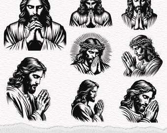 Jesus Praying SVG Bundle: Vintage Christian Clipart (Digital Download)