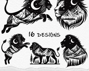 Lion Mountain Landscape SVG: Silhouette Clipart Cut Files (Digital Download)