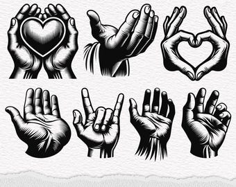 Hand Gesture SVG Bundle: Love, Rockstar, Silhouette Vector (Digital Download)