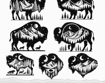 Bison Mountain Forest SVG: Wildlife Landscape Clipart (Digital Files)
