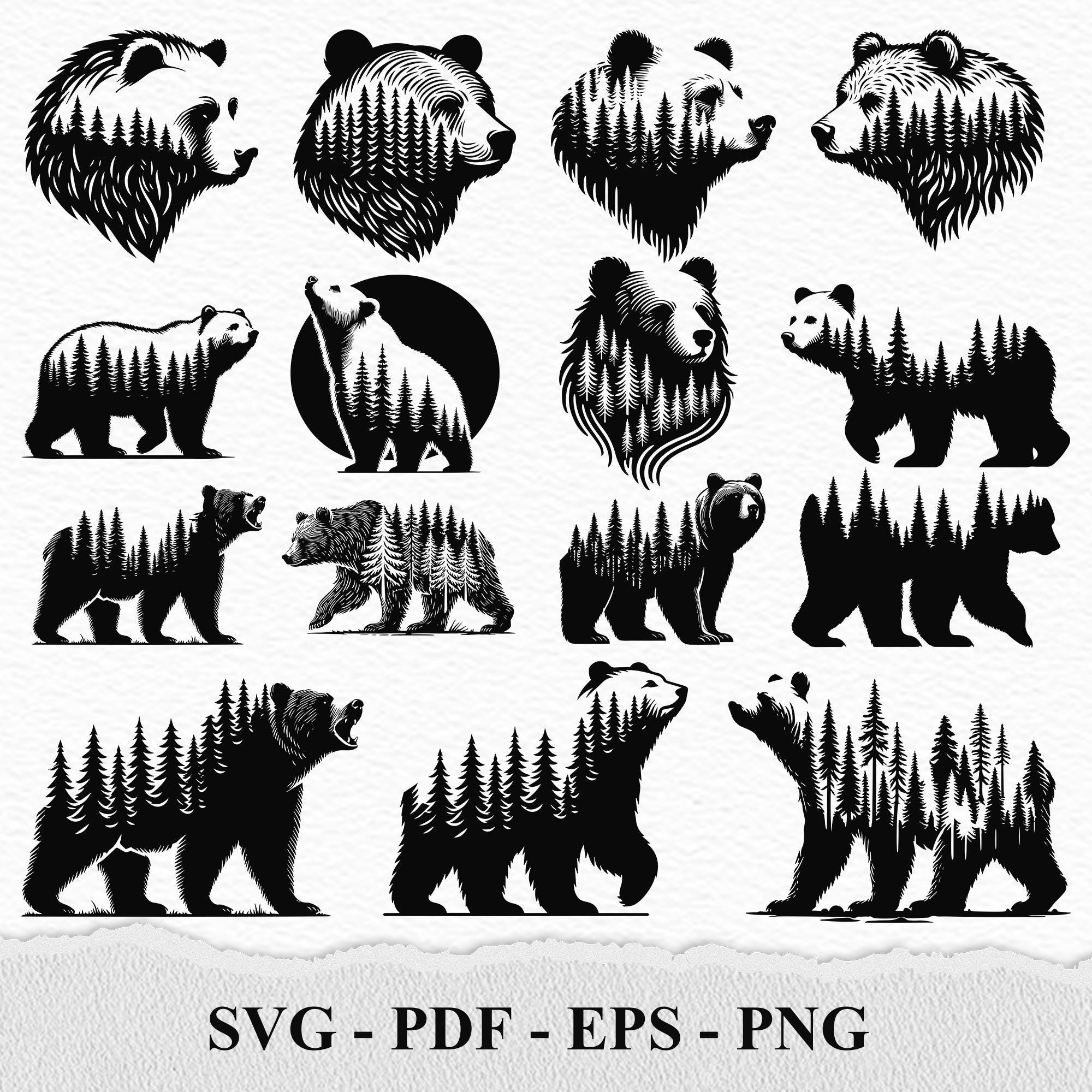 Bear Forest Silhouette SVG Bundle: Grizzly Bear Clipart (digital Files) -  Etsy, image size:2000x2000