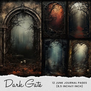 Dark Forest Gate Junk Journal-sidor: Gotiskt digitalt papper (digital nedladdning)