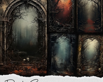 Dark Forest Gate Junk Journal Seiten: Gothic Digital Papier (Digitaler Download)
