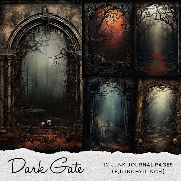 Dark Forest Gate Junk Journal Page, Gothic Forest Gate, Dark Gates, Dark Frame  Digital Papers, Dark Night Forest Printable