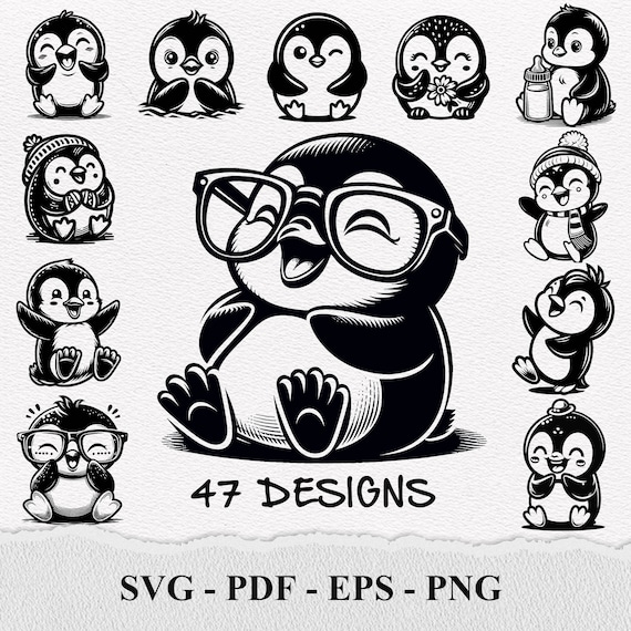 Cute Penguin SVG, Baby Penguin Svg, Penguin Bundle Svg, Funny Penguin, Cute Baby Penguin Silhouette SVG PNG Clipart Cut Files