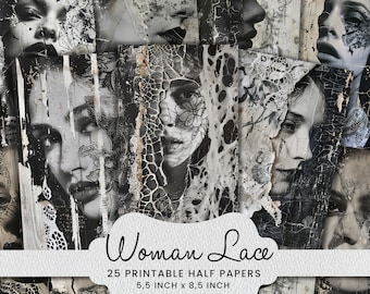 Lace Texture Paper: Woman Portrait Mixed Media Collage (Digital Download)