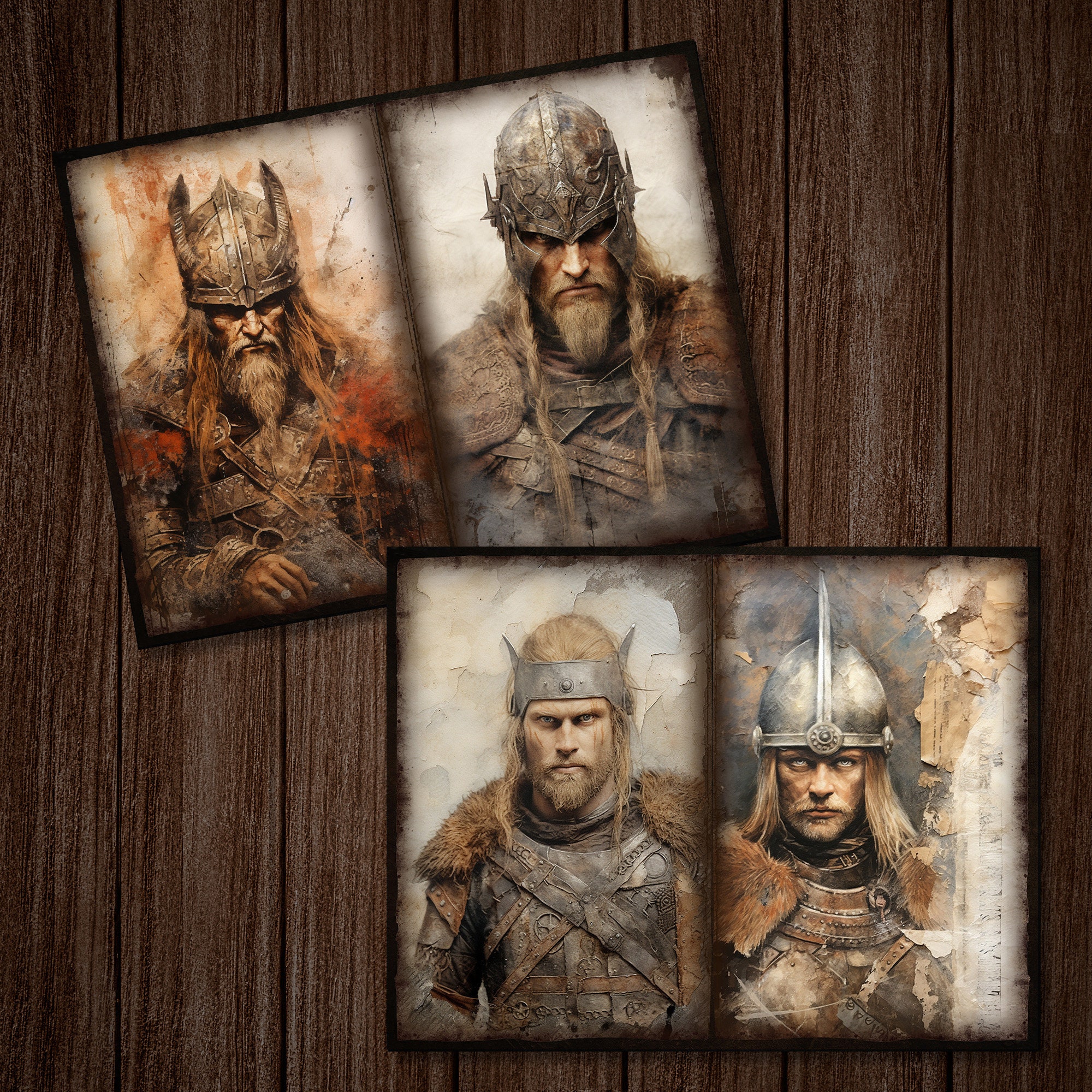 Viking Warrior Junk Journal Page, Viking Watercolor Clipart, Norse ...
