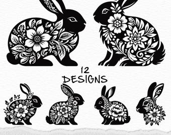 Blumen Hase SVG, Blume Kaninchen Clipart geschnitten Dateien (digitaler Download)