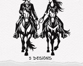 Cowboy Couple Riding Horse SVG: Western Silhouette Vector (Digital Download)