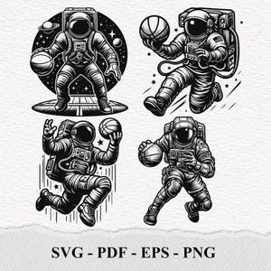 Astronauta de baloncesto SVG – Clipart de deportes espaciales – Silueta del espacio exterior SVG – Archivos de corte vectoriales para Cricut y sublimación