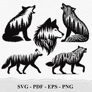Wolf Forest SVG, Night Wolf Svg, Wolf Head Svg, Wolf Forest Landscape Silhouette SVG PNG Clipart Cut Files