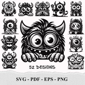 Cute Funny Monster SVG, Little Monster Svg, Cute Monster Face Silhouette SVG PNG Clipart Cut Files