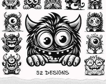 Lindo monstruo divertido SVG, pequeño monstruo Svg, linda silueta de cara de monstruo SVG PNG Clipart Archivos de corte