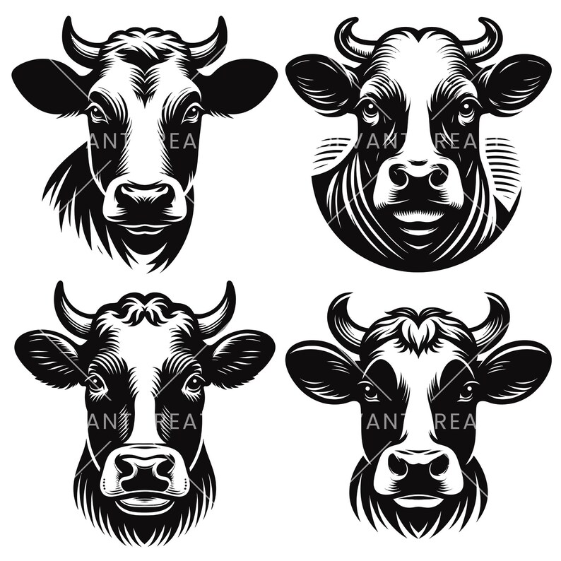 Cow Head SVG: Dairy Farm Animal Clipart (12 Files) - Etsy