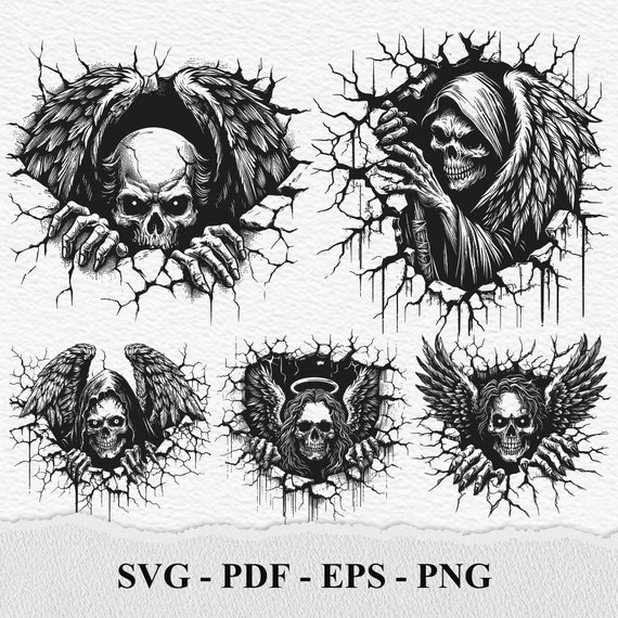 Death Angel on Cracked Wall SVG, Death Angel Svg, Skull Svg, Skull