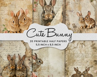 Niedliches Häschen Junk Journal Hälfte Papier Mischtechnik Papier Collage Printable, Scrapbook, Kartenherstellung, Handwerk Versorgung Digitale Papiere