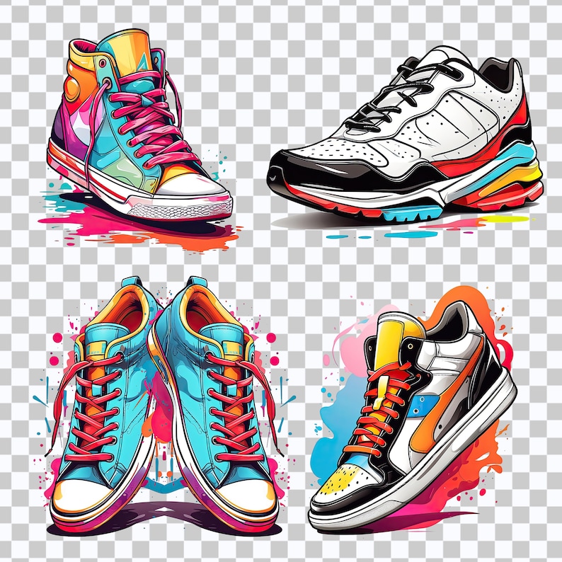 Sneakers Splash Art Clipart, Colorful Shoes (PNG Files) - Etsy
